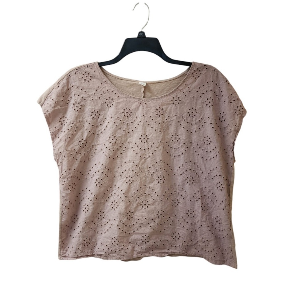 Eyelet-Front Short-Sleeve Top